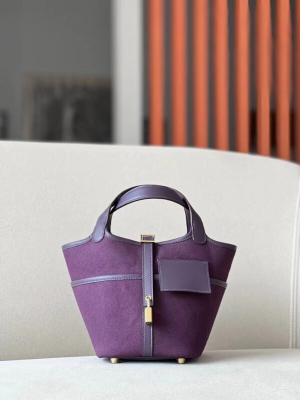 68a2dfd83ade032-1 Hermes Picotin Canvas & Swift N5 Blackcurrant purple Gold Hardware 18cm Full Handmade