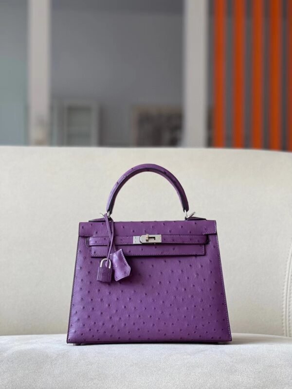 Hermès Kelly Ostrich P9 actiniae purple Silver Hardware 25cm Full Handmade