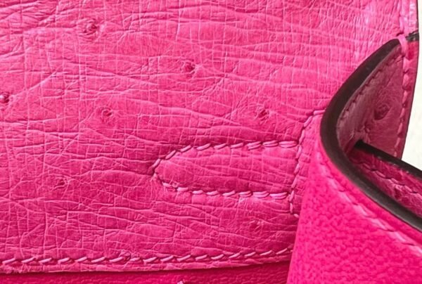 Hermes Mini Kelly pochette Ostrich E5 Candy Pink Silver Hardware 22cm Full Handmade