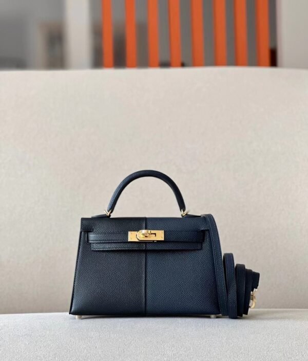 Hermes Mini Kelly Epsom CK89 Black & 2Z Deep Blue & K1 garnet red Gold Hardware 19cm Full Handmade