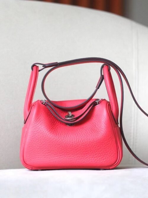 Hermes Mini Lindy clemence i6 Rose Pink Silver Hardware 19cm Full Handmade