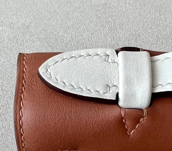 Hermès mini Kelly pochette swift CK37 Golden Brown & CC10 Creamy White Gold Hardware 22cm Full Handmade