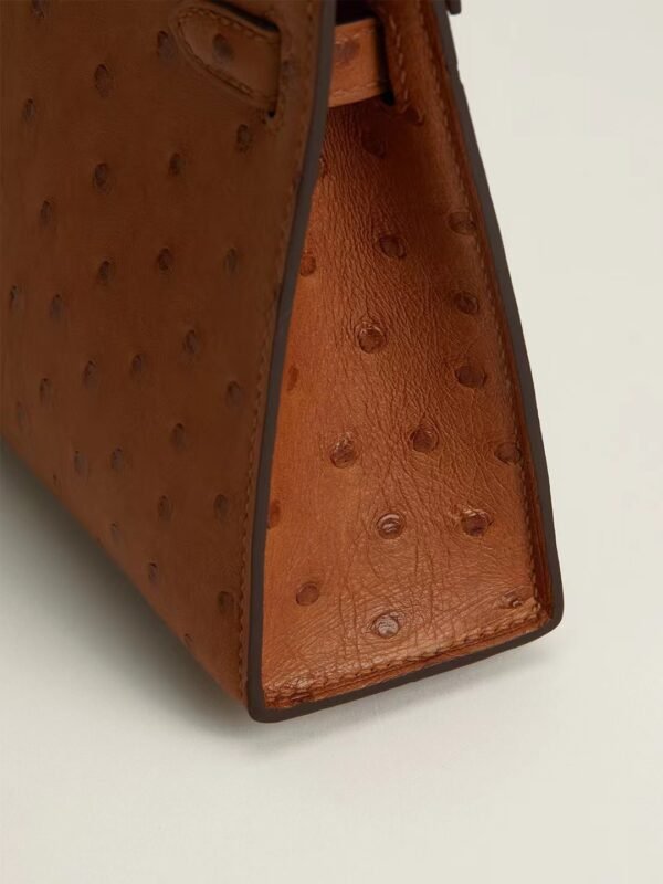 GPC Mode mini kelly Ostrich Leather Golden brown Gold Hardware 19cm Full Handmade