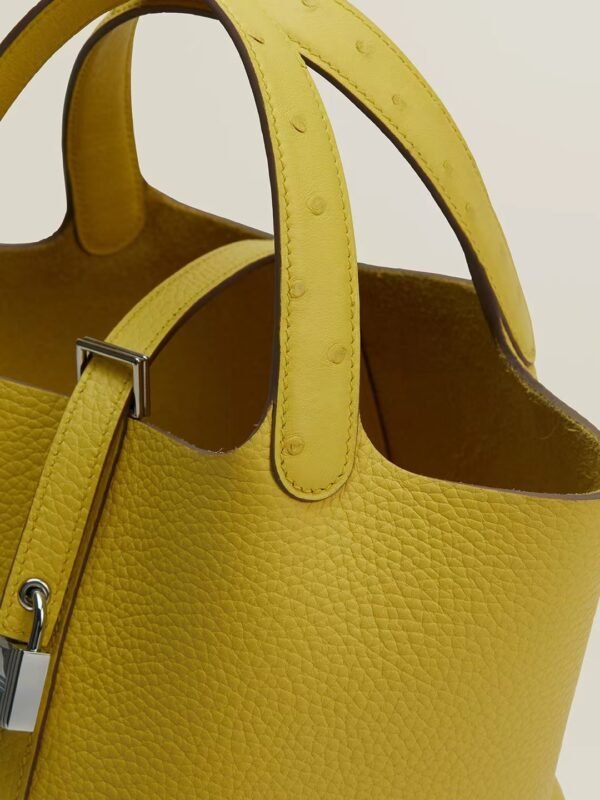 GPC Mode Picotin Clemence & Ostrich Lemon yellow Silver Hardware 18cm Full Handmade