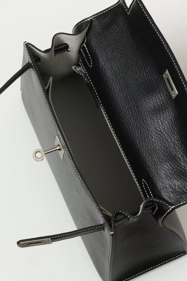 GPC Mode Kelly Chevre CK89 Black & CK80 Pearl grey Silver Hardware 25cm Full Handmade