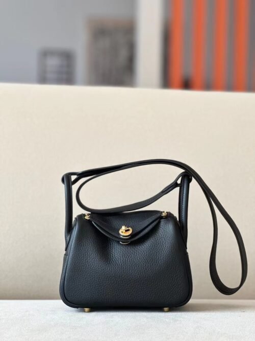 Hermès mini Lindy TC clemence CK89 Black Gold Hardware 19cm Full Handmade