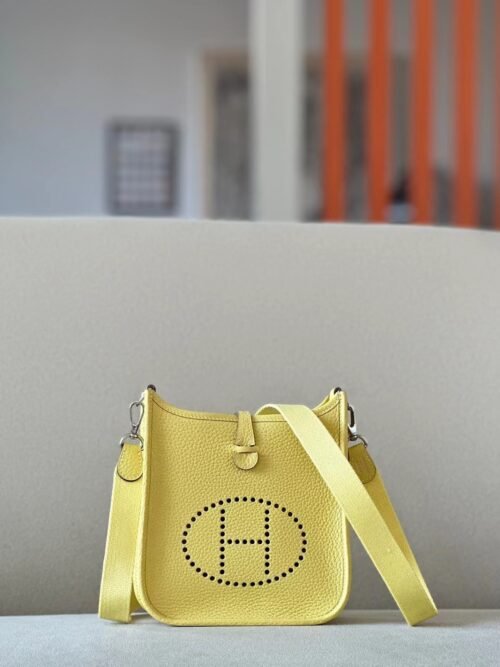Hermès mini Evelyne TC OY Lemon yellow Silver Hardware 17cm Full Handmade