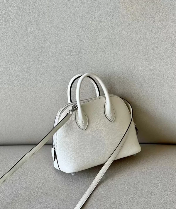 Hermès Mini Bolide Chevre Creamy White Silver Hardware 18cm Full Handmade
