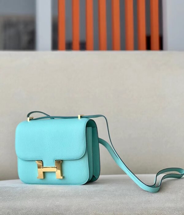 Hermes Constance Chevre 7v Candy Blue Gold Hardware 18cm Full Handmade