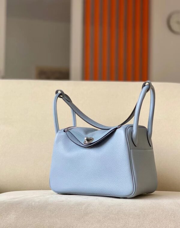 Hermes Lindy TC Leather J7 Linen blue Silver Hardware 26cm Full Handmade