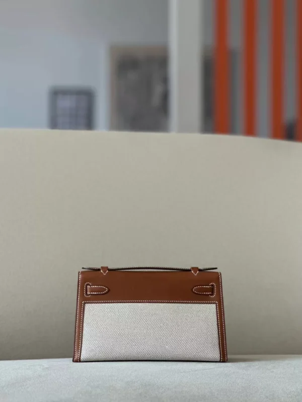 Hermès Kelly pochette Barenia & Canvas CK37 Golden Brown Gold Hardware 22cm Full Handmade