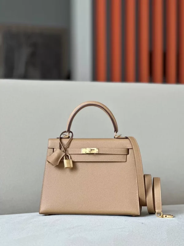 Hermès Kelly Epsom 4B Biscuit Khaki Gold Hardware 25cm Full Handmade