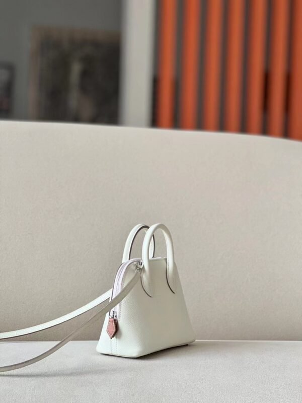 Hermès Mini Bolide Evercolor 0T Mushroom white & CK37 Golden Brown & 09 Purple Silver Hardware 18cm Full Handmade