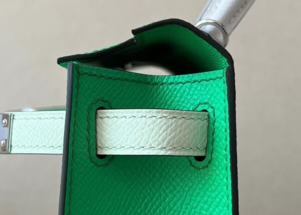 74026273b19e246 Hermès Mini Kelly Epsom 0Z Fresh Green & 0S Lgiht Green & M4 Creamy Grey Silver Hardware 19cm Full Handmade