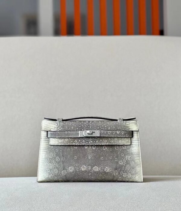 74920a9451b47df Hermès Kelly pochette Lizard 01 Himalaya natural color Silver Hardware 22cm Full Handmade