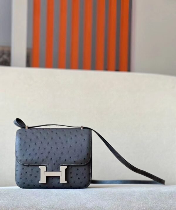Hermes Constance KK Ostrich 88 Graphite grey Silver Hardware 18cm Full Handmade