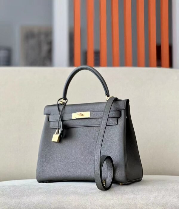 Hermes Kelly Togo CK18 Etoupe Grey Silver Hardware 28cm Full Handmade