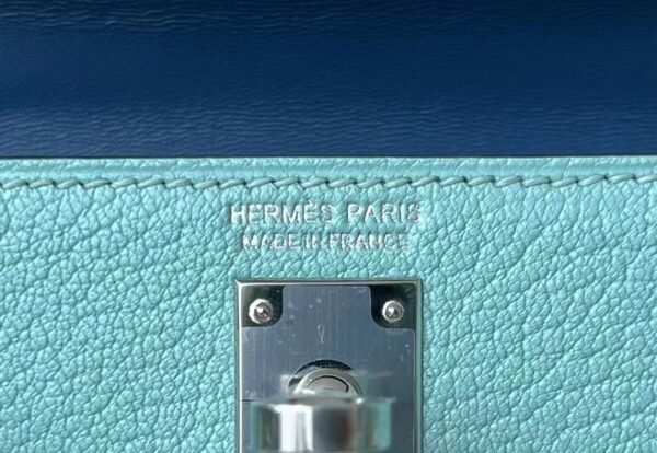 Hermes Mini Kelly chevre 79 turq & 7C cobalt blue Silver Hardware 19cm Full Handmade