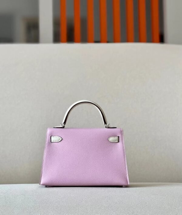 Hermes mini Kelly Epsom X9 mallow purple & Creamy White Silver Hardware 19cm Full Handmade