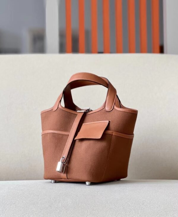 768634364b2bfed Hermes Picotin Canvas & Swift CK37 Golden Brown Silver Hardware 18cm Full Handmade