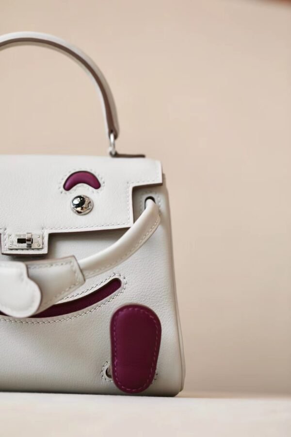 Hermes Kelly doll Swift Pearl grey & Rose Purple Silver Hardware 16cm Full Handmade