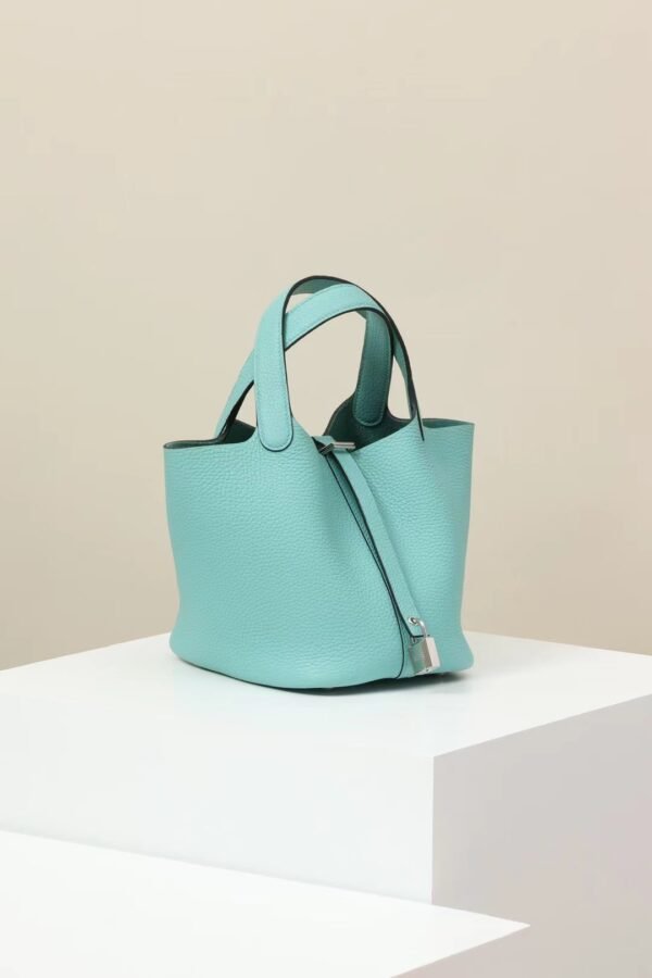 787a0f8f618fe2b GPC Mode Picotin TC Leather 3P Macaron blue Silver Hardware 18cm Full Handmade