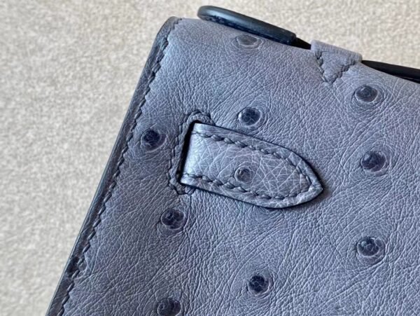 Hermes Mini Kelly pochette Ostrich 82 Agate grey Gold Hardware 22cm Full Handmade