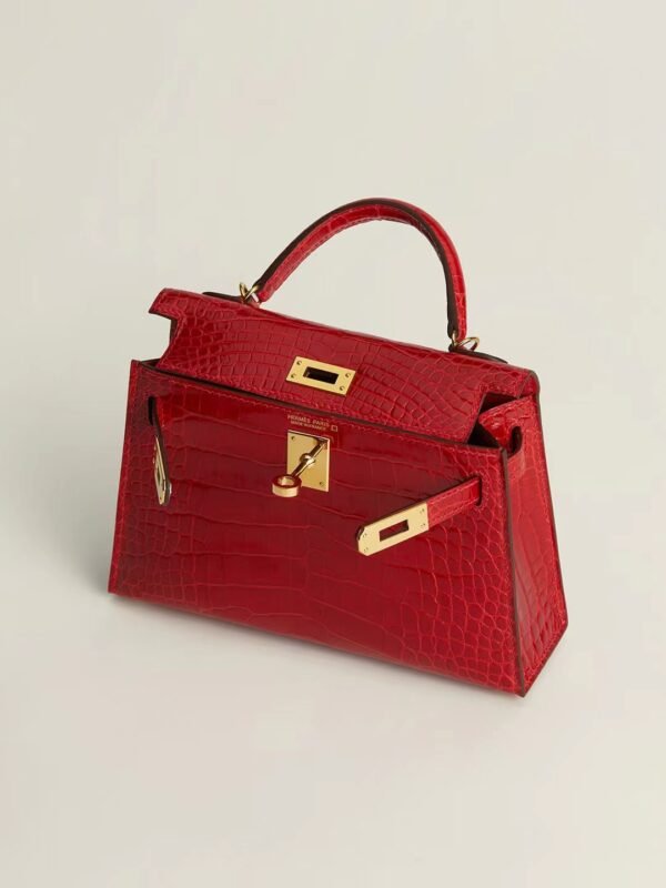 79b1cbfe9aae760 GPC Mode mini kelly Shiny Alligator crocodile Ferrari red Gold Hardware 19cm Full Handmade