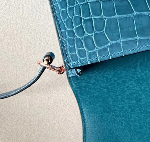 Hermes Roulis shiny alligator Blue Silver Hardware 18cm Full Handmade