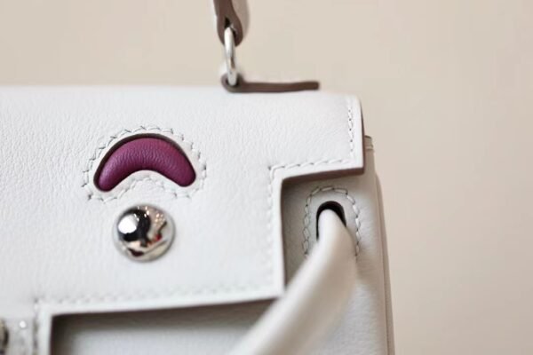 Hermes Kelly doll Swift Pearl grey & Rose Purple Silver Hardware 16cm Full Handmade