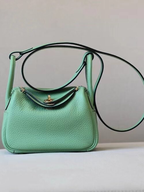 Hermès mini Lindy clemence 3i Avocado green Silver Hardware 19cm Full Handmade