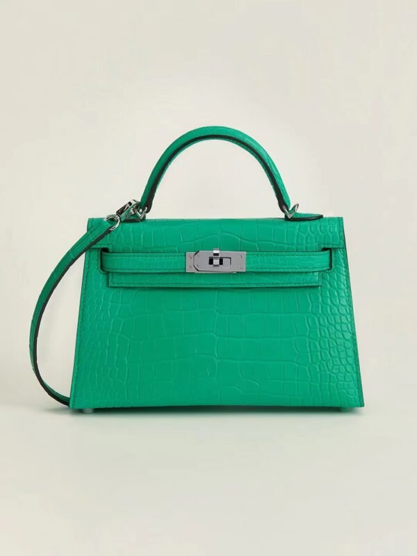 7b600bdb1d4d5aa GPC Mode mini kelly Matte alligator crocodile Comic green Silver Hardware 19cm Full Handmade