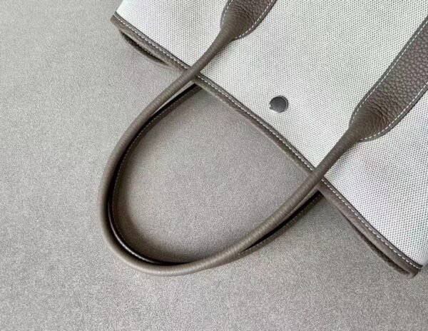 Hermes Garden Party TC Leather & Canvas Creamy White & Etoupe Silver Hardware 36cm Full Handmade