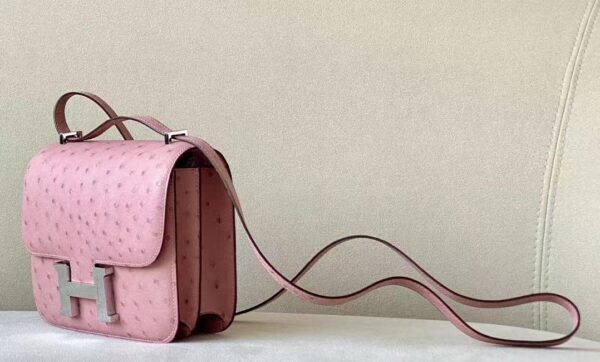 Hermes Constance South Africa Ostrich 94 ceramic pink Silver Hardware 18cm Full Handmade