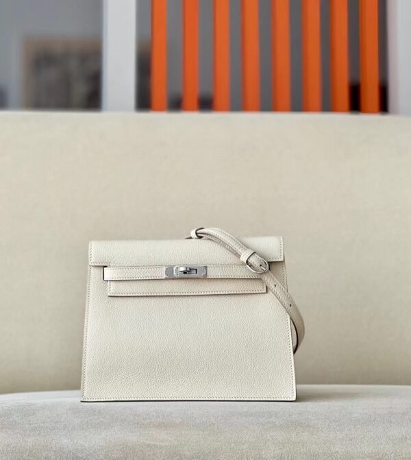 Hermes Kelly dance evercolor CC10 Creamy White Silver Hardware 22cm Full Handmade