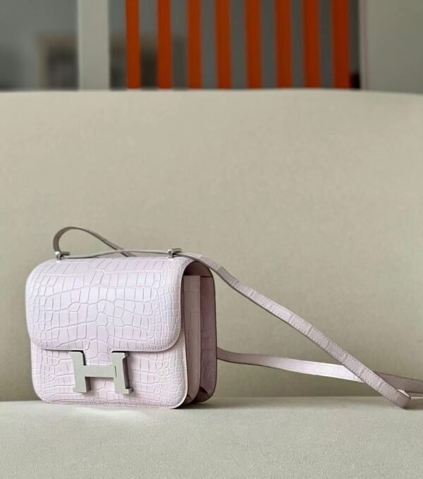 7bf1a7c7bbd982e Hermes Constance Matte Alligator crocodile 90 Pink Silver Hardware 18cm Full Handmade