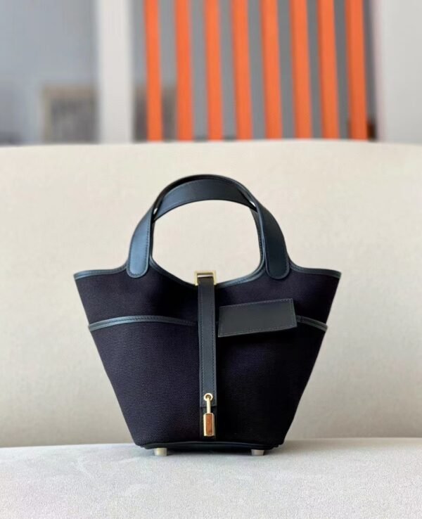 7c48e7612d372f7-1 Hermes Picotin Canvas & Swift Black Gold Hardware 18cm Full Handmade