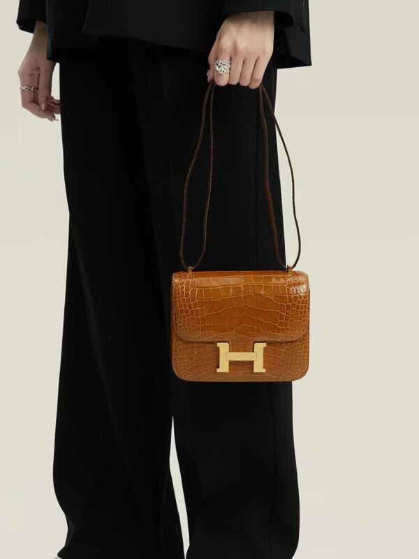 GPC Mode CJ19-Constance Shiny Alligator Sand Brown Gold Hardware 18cm Full Handmade