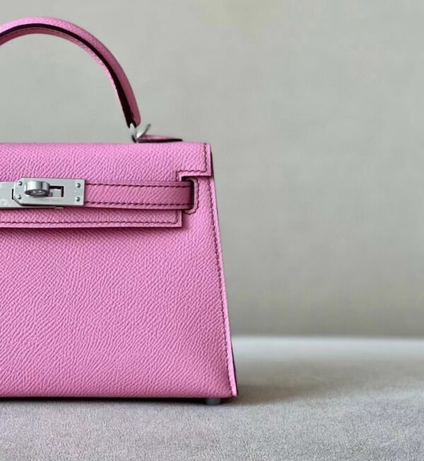 Hermes Mini Kelly Epsom Leather 5P sakura pink Silver Hardware 19cm Full Handmade