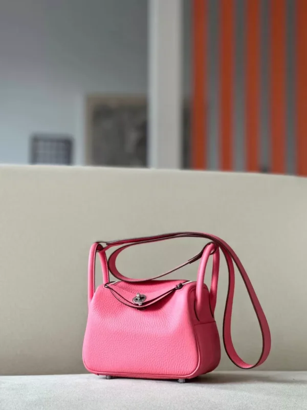 Hermès mini Lindy clemence U5 lipstick pink Silver Hardware 19cm Full Handmade