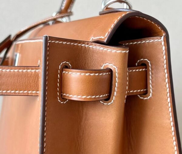 Hermes Kelly Barenia CK37 Golden Brown Silver Hardware 28cm Full Handmade
