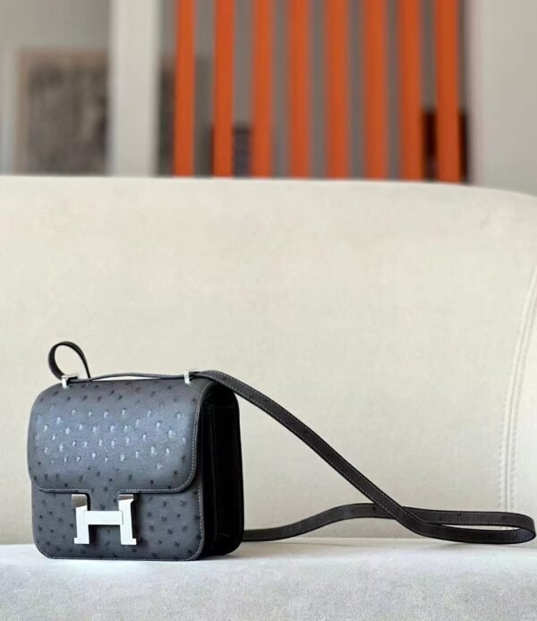 Hermes Constance KK Ostrich 88 Graphite grey Silver Hardware 18cm Full Handmade