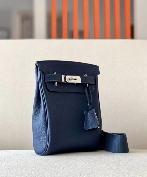 Hermes Kelly hac a dos Togo CK73 Gem Blue Silver Hardware 22cm Full Handmade