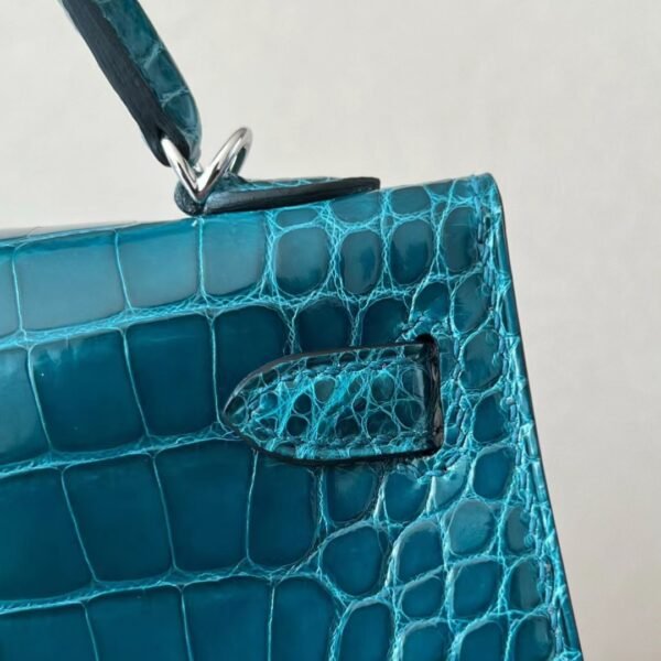 Hermes Mini Kelly Shiny Alligator crocodile WO Blue Green Silver Hardware 19cm Full Handmade