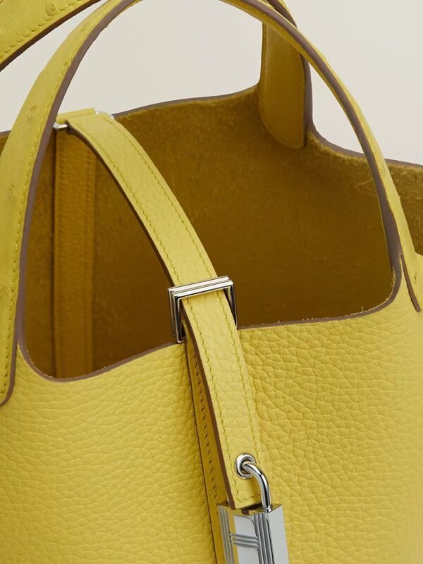 GPC Mode Picotin Clemence & Ostrich Lemon yellow Silver Hardware 18cm Full Handmade