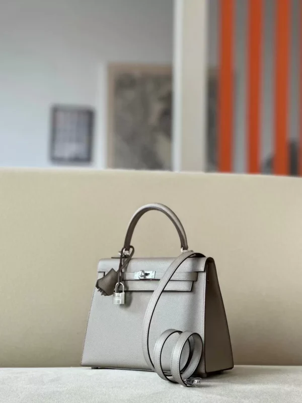 Hermès Kelly Epsom M8 asphalt grey Silver Hardware 25cm Full Handmade