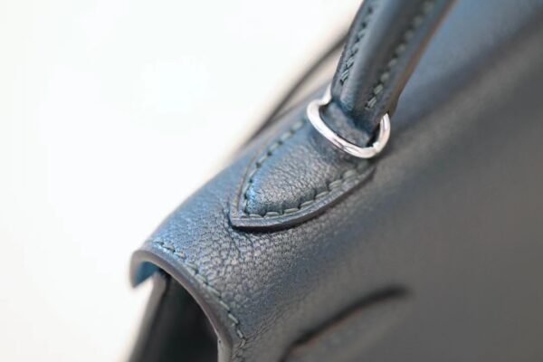 Hermes Mini Kelly Chevre Leather Cypress green & Blue Silver Hardware 19cm Full Handmade