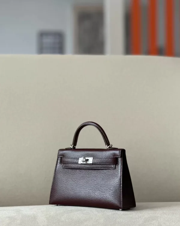 Hermès Mini Kelly Chevre OG Brownish red Silver Hardware 19cm Full Handmade