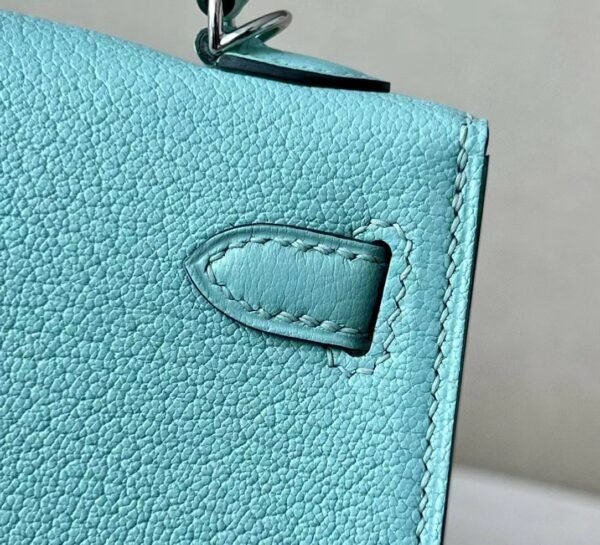 Hermes Mini Kelly chevre 79 turq & 7C cobalt blue Silver Hardware 19cm Full Handmade