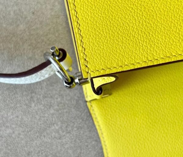 Hermes Roulis evercolor 01 Pure White & 9R Lemon yellow Silver Hardware 19cm Full Handmade